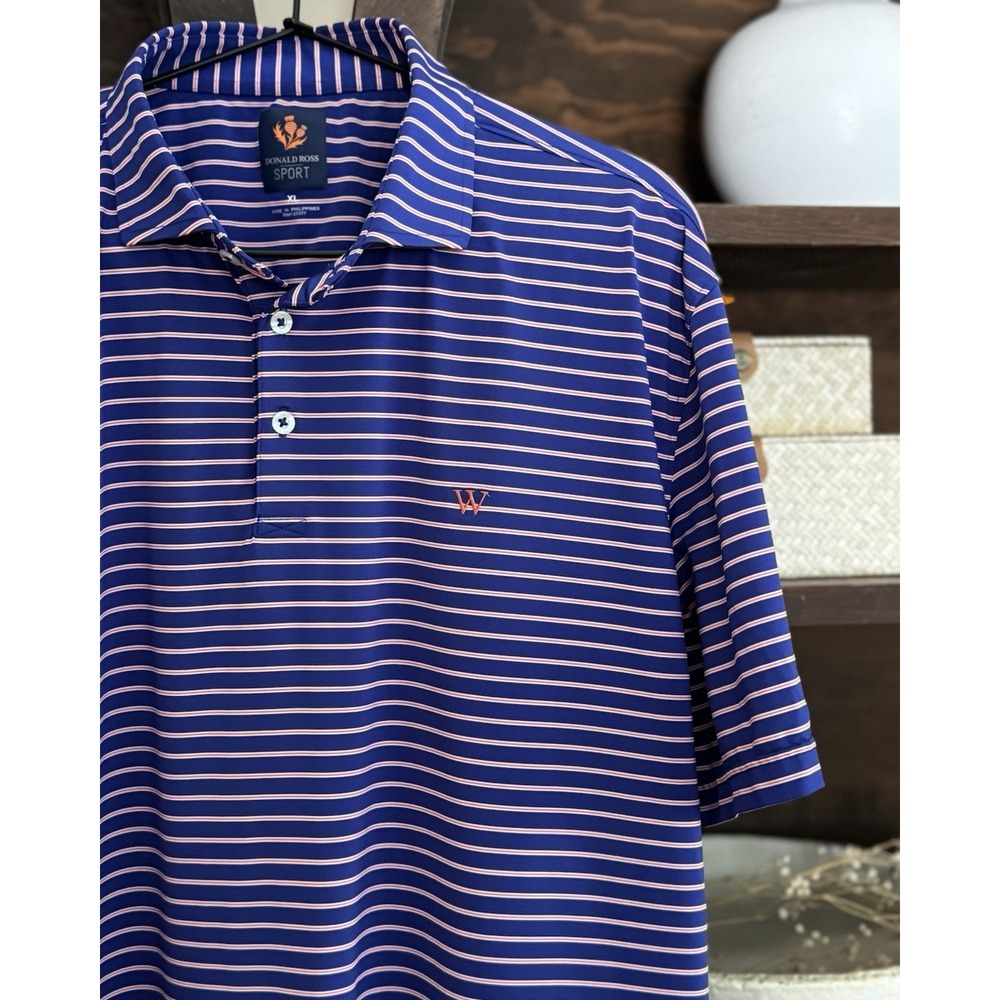 Donald Ross Men's XL Golf Polo Shirt Blue Striped Stretch Performance Activewear - Picture 3 of 7